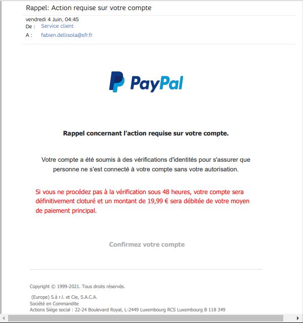 Rappel Action requise sur votre compte 1 signalement 1 commentaire